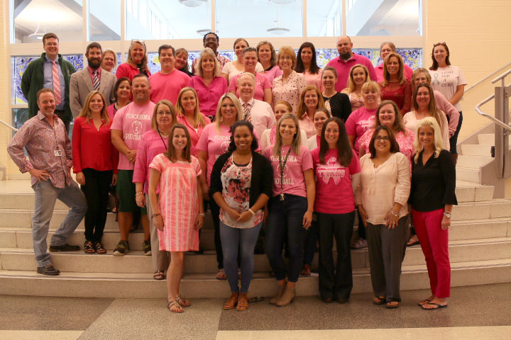THS staff wear pink in support of FCPS Think Pink Day
