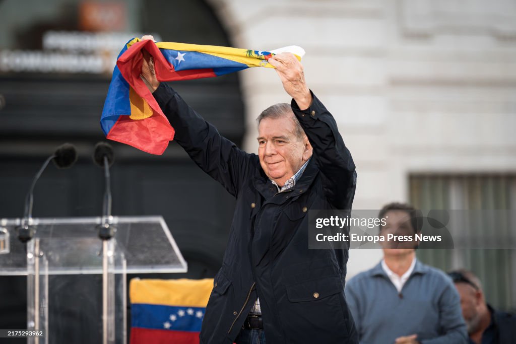 MADRID, SPAIN - SEPTEMBER 28: Venezuelan opposition leader, Edmundo Gonzalez, during a rally for the freedom of Venezuela, at Puerta del Sol, on September 28, 2024, in Madrid, Spain. Hundreds of Venezuelans have gathered once again at Puerta del Sol and in other places around the world to demand freedom for Venezuela and in rejection of the electoral fraud. (Photo By Diego Radames/Europa Press via Getty Images)