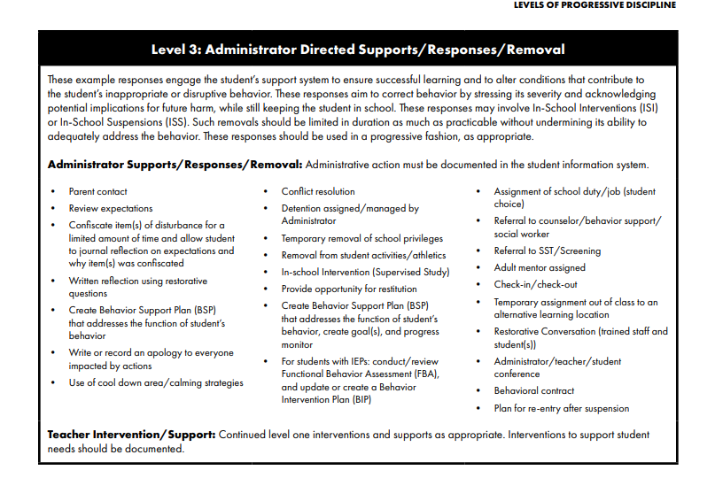 FCPS Code of Conduct disciplinary actions level three.